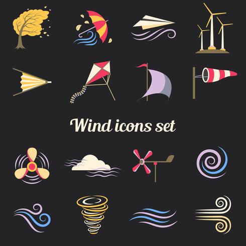 Wind kleur plat pictogrammen vector