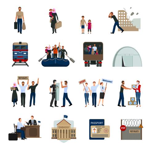 Stateless Refugees Flat Icons Set vector