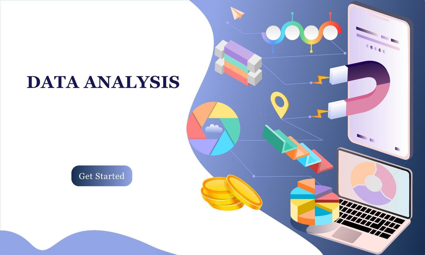 modern plat ontwerp 3d isometrisch concept van big data-analyse voor banner en website. isometrische bestemmingspaginasjabloon. digitale informatiekaart en statistisch financieel budget. vectorillustratie. vector