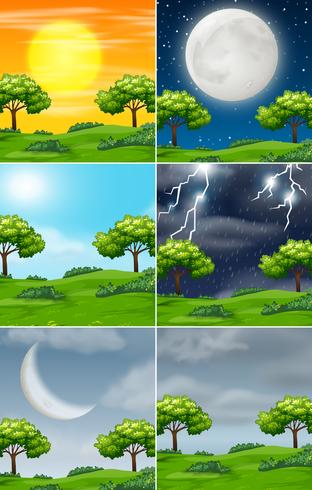 Set van de natuur in verschillende weersomstandigheden vector