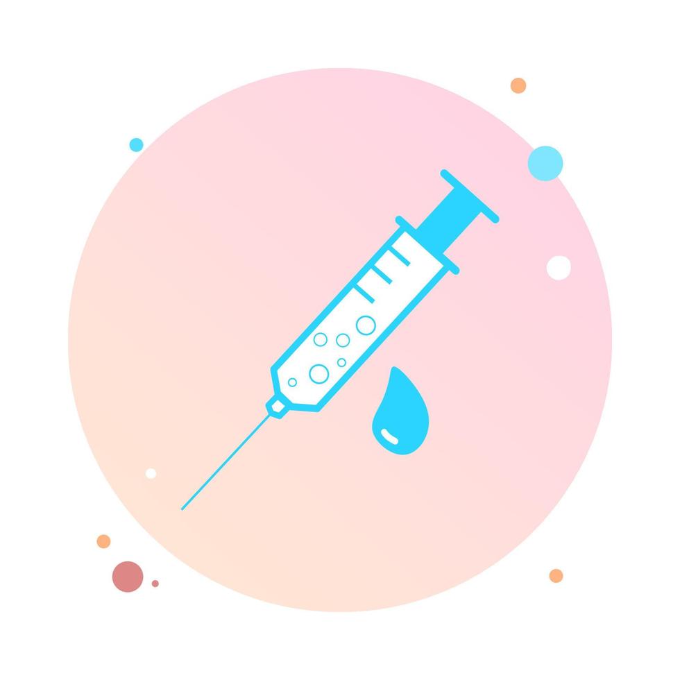 medische spuit, injectienaald, vaccinatie injectienaald, injectie in cirkelpictogram. trendy vlakke stijl vectorillustratie. drug dosis bedrijfsconcept. symbool voor website-ontwerp, logo, app, ui. vector