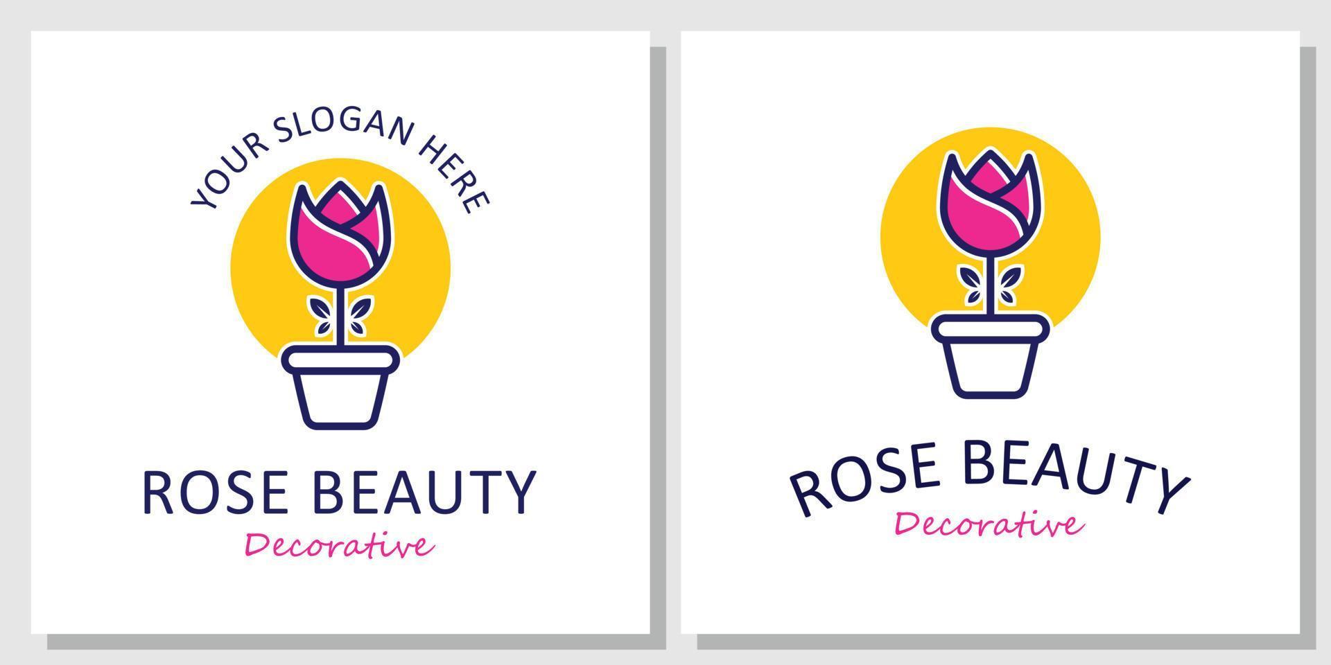 bloem roos plant pot blad natuur decoratief boeket logo ontwerp inspiratie met lay-out sjabloon visitekaartje vector
