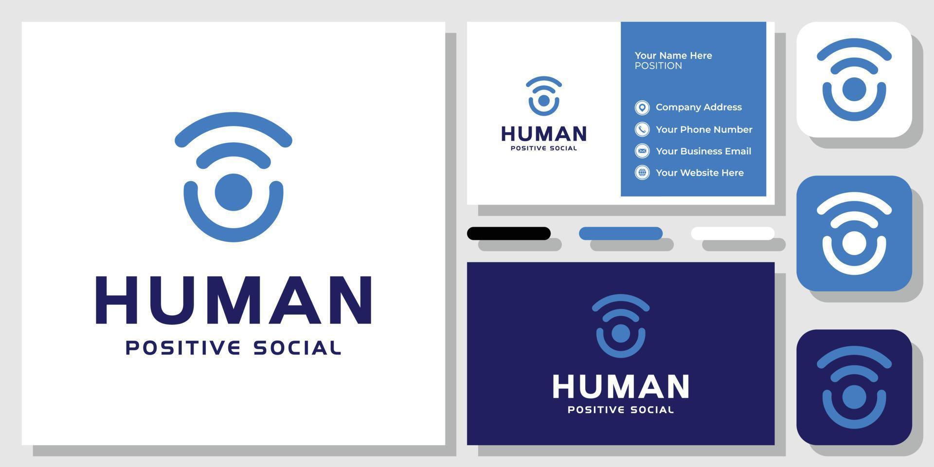 persoon mensen gemeenschap signaal sluit cirkel draadloos internet logo-ontwerp met sjabloon voor visitekaartjes vector