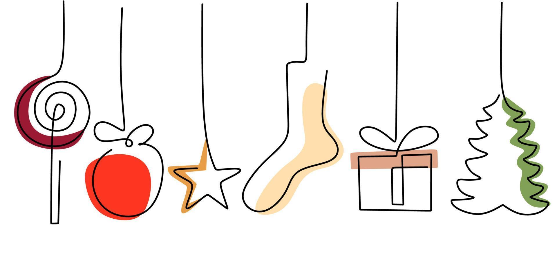 continu een lijn van snoepbal, ster, sok, geschenk en dennenspar vector