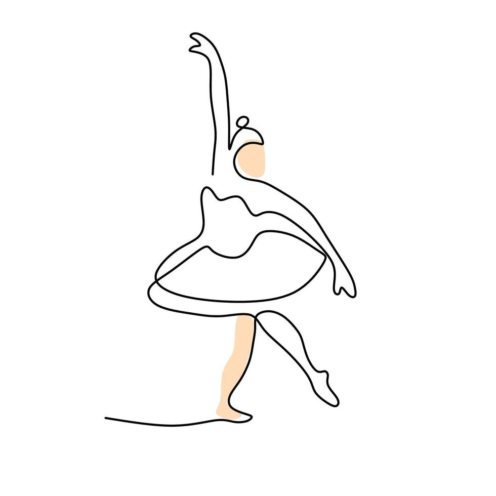 ononderbroken één enkele lijn van vrouwelijke ballerina die danst vector