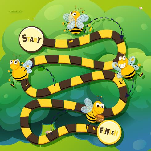 Spel sjabloon met bee vliegen vector