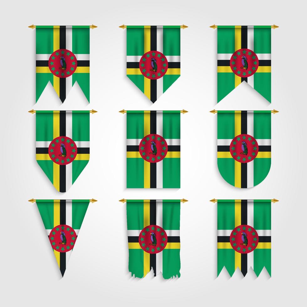 dominica vlag in verschillende vormen, vlag van dominica in verschillende vormen vector