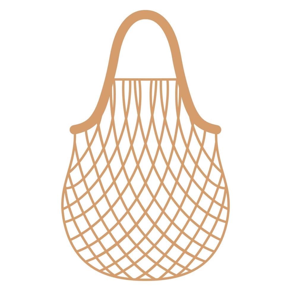 vector cartoon beige lege kruidenier schildpad mesh tas voor gezonde biologische voeding.