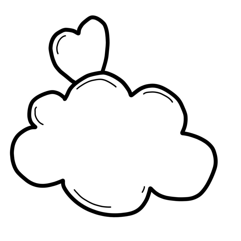 hart in wolk. vectorillustratie. lineaire hand doodle vector