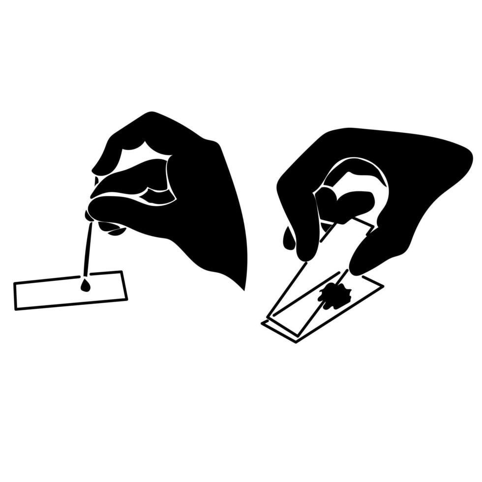 medisch onderzoek voor analysesilhouetten, een druppel bloed op een laboratoriumglas, technologie van cytologisch onderzoek van bloedplasma vector