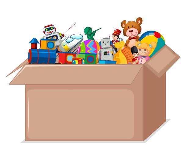 Speelgoed in kartonnen doos vector