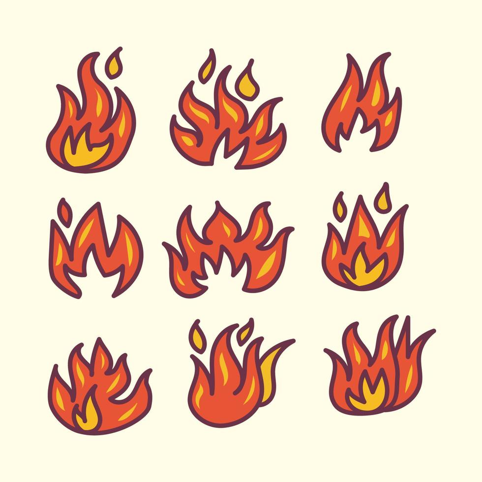 set van vuur doodle illustratie vector