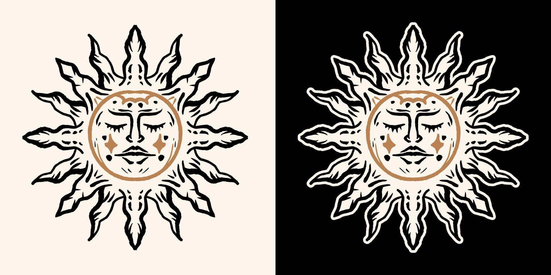 magische hekserijillustratie van zonneschijn met gezicht vector