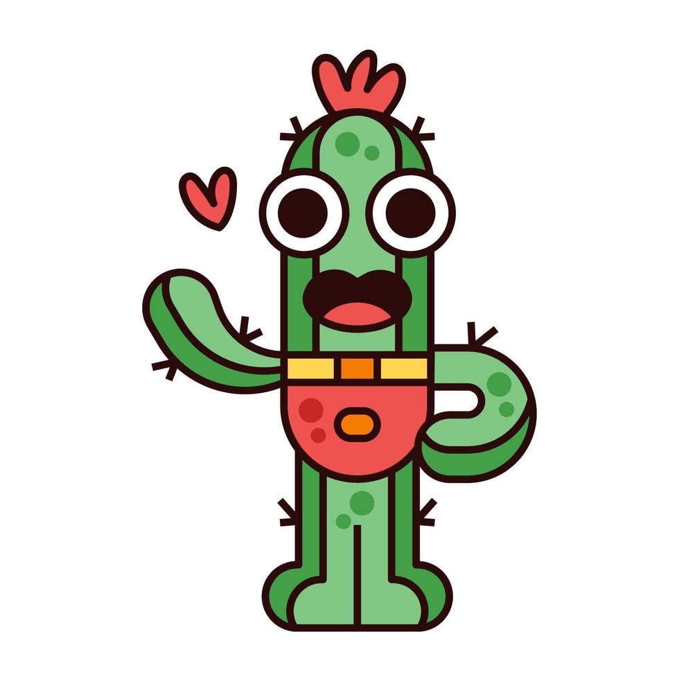 schattige cactus mascotte zwaaiende hand illustratie vector