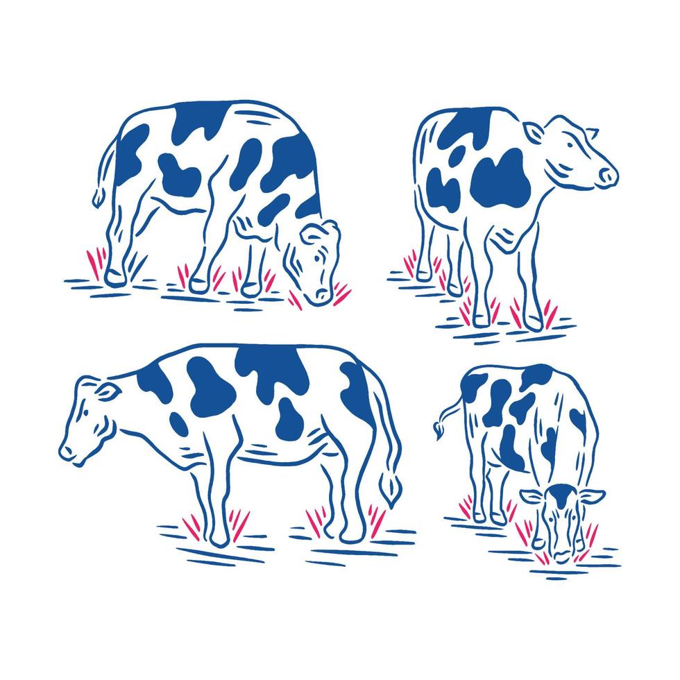 verzameling van retro runderen of koeien in boerderijillustratie vector