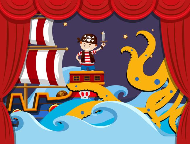 Stage spelen met piraten vechten kraken vector