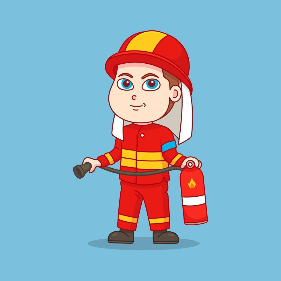 brandweerlieden die een brandblusser dragen vector
