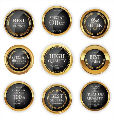 Luxe premium gouden insignes en labels vector