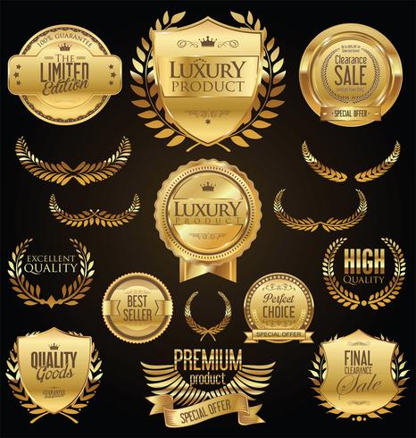 Luxe premium gouden insignes en labels vector