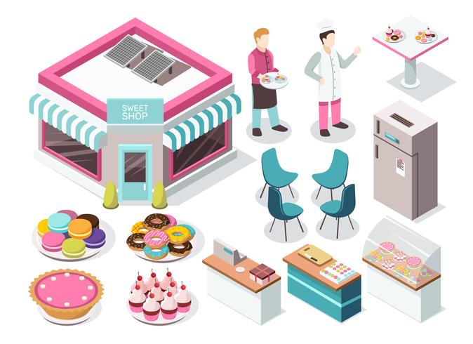 Sweet Shop isometrische set vector