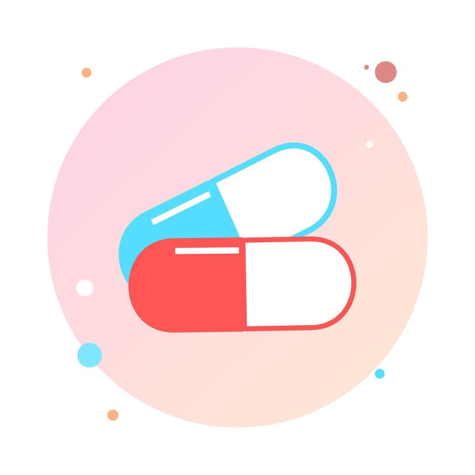 medisch pilpictogram in cirkelpictogram. geneeskunde, capsule, apotheek, ziekenhuis van drugs. medicatie, farmacie concept. vectorillustratie. drugs plat rond gevormd pictogram. gezondheidszorg geneeskunde icoon. vector