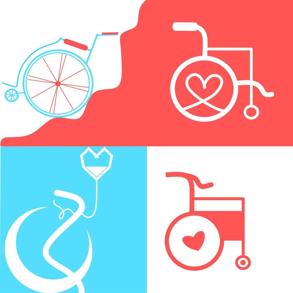 set van rolstoel. vector rolstoel pictogram. aantrekkelijk en mooi of getrouw ontworpen rolstoelpictogram. rolstoel-, gehandicapten- of toegankelijkheidsparkeerplaats of toegangsbord plat voor apps en print