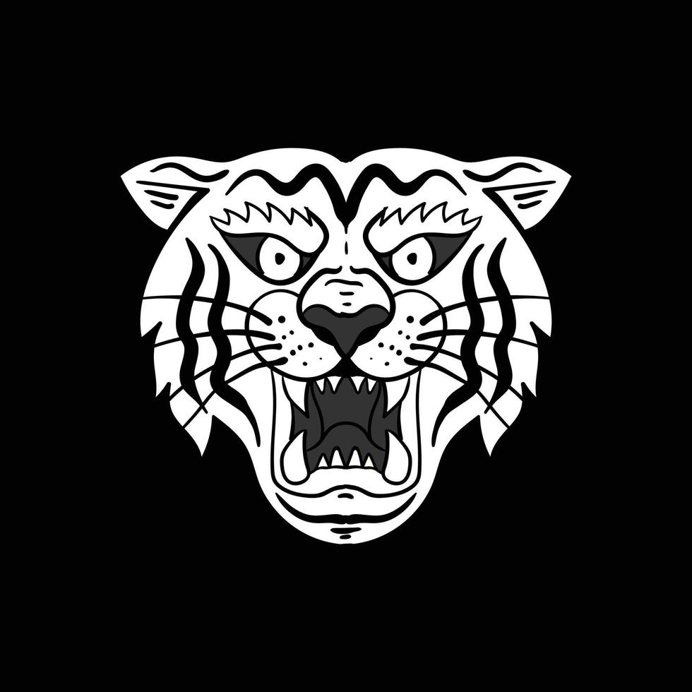 tijger zwart-wit afbeelding afdrukken op t-shirts, sweatshirts en souvenirs vector premium vector