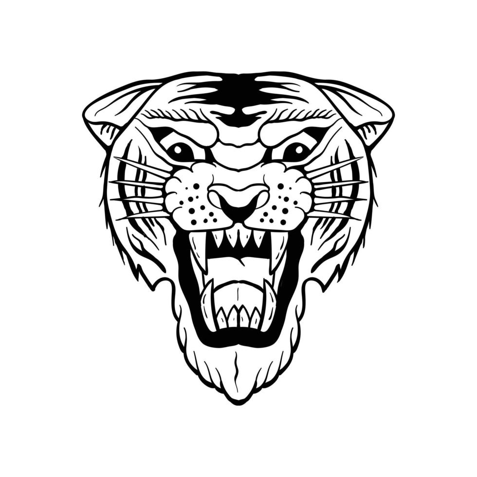 tijger zwart-wit afbeelding afdrukken op t-shirts, sweatshirts en souvenirs vector premium vector