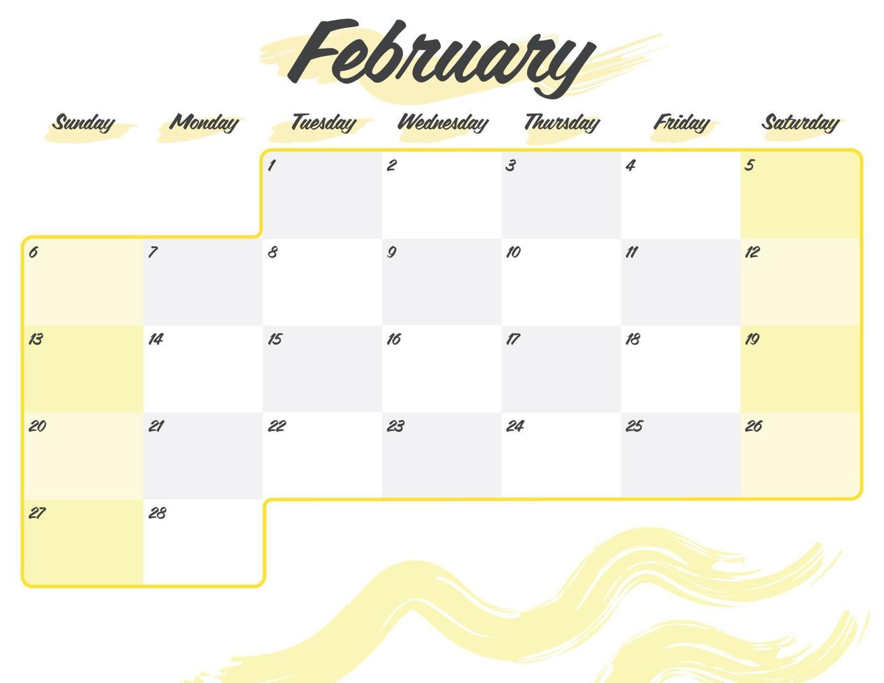 februari elegante borstel 2022 maandelijkse kalenderplanner afdrukbaar vector