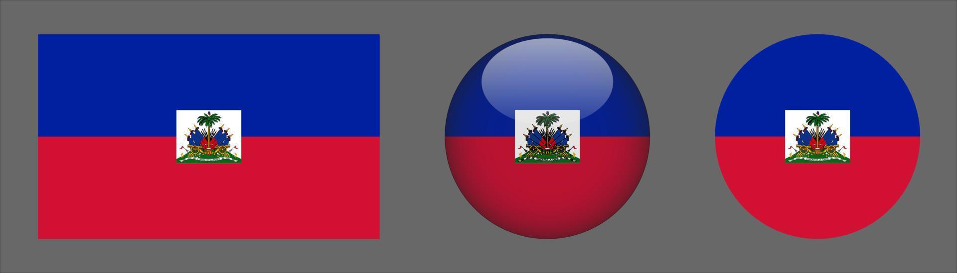 haiti flag set collectie, originele maatverhouding, 3d afgerond en plat afgerond vector