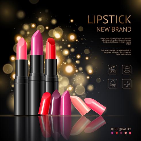 Lipstick zwarte achtergrond Realistische advertentie vector