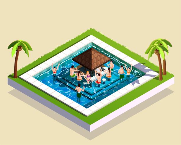 Vrienden In Waterpark Isometrische Illustratie vector