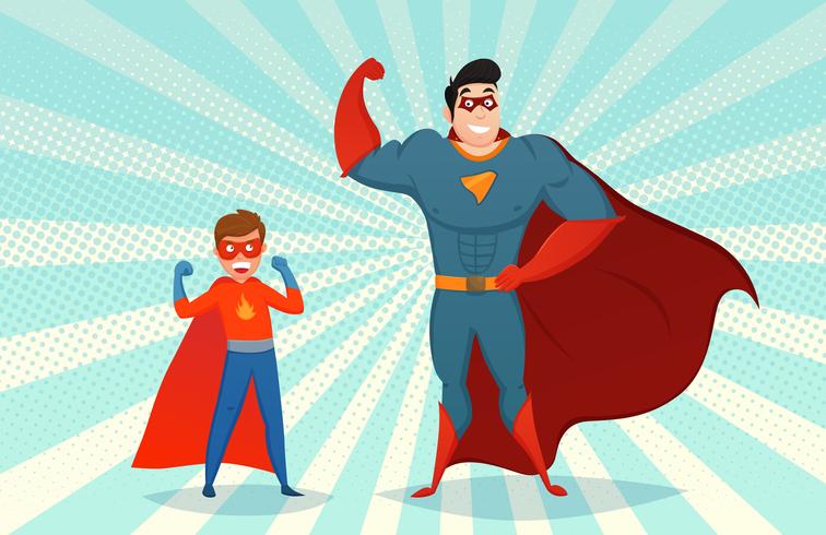 Superheroes van de mens en van de Jongen Retro Illustratie vector