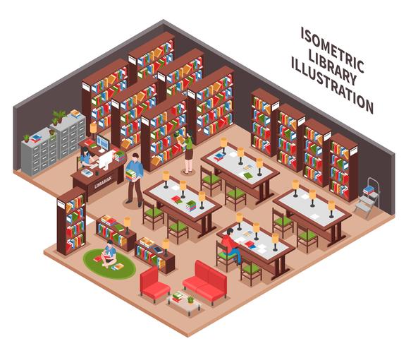 Bibliotheek isometrische illustratie vector