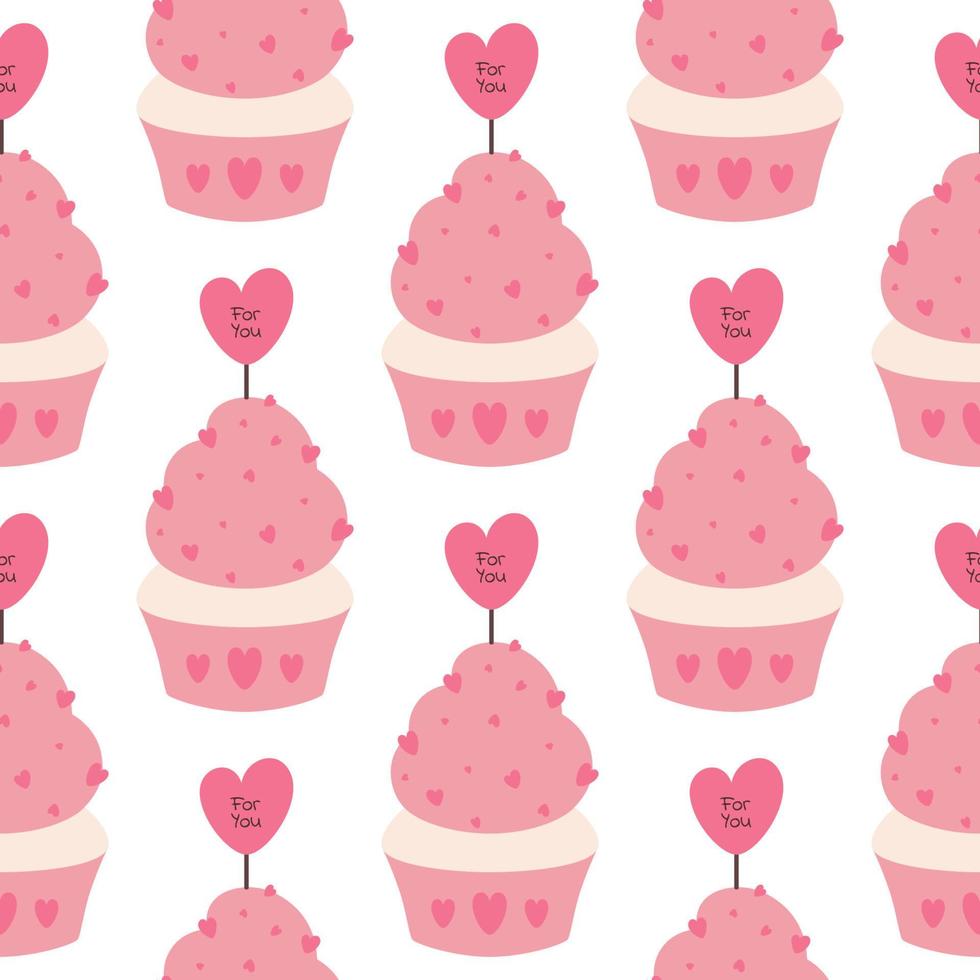 naadloos vectorpatroon met roze cupcakes en harten. naadloze patroon voor Valentijnsdag. fijne Valentijnsdag. patroon voor inpakpapier, scrapbooking, behang, stof. witte achtergrond. vector