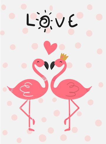 liefde kaart roze flamingo verliefd zoenen vector platte ontwerp