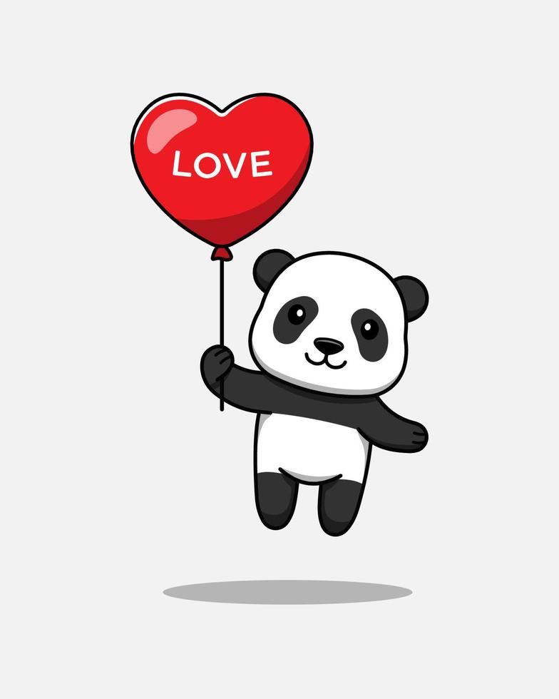 schattige panda vliegen met liefdesballon vector