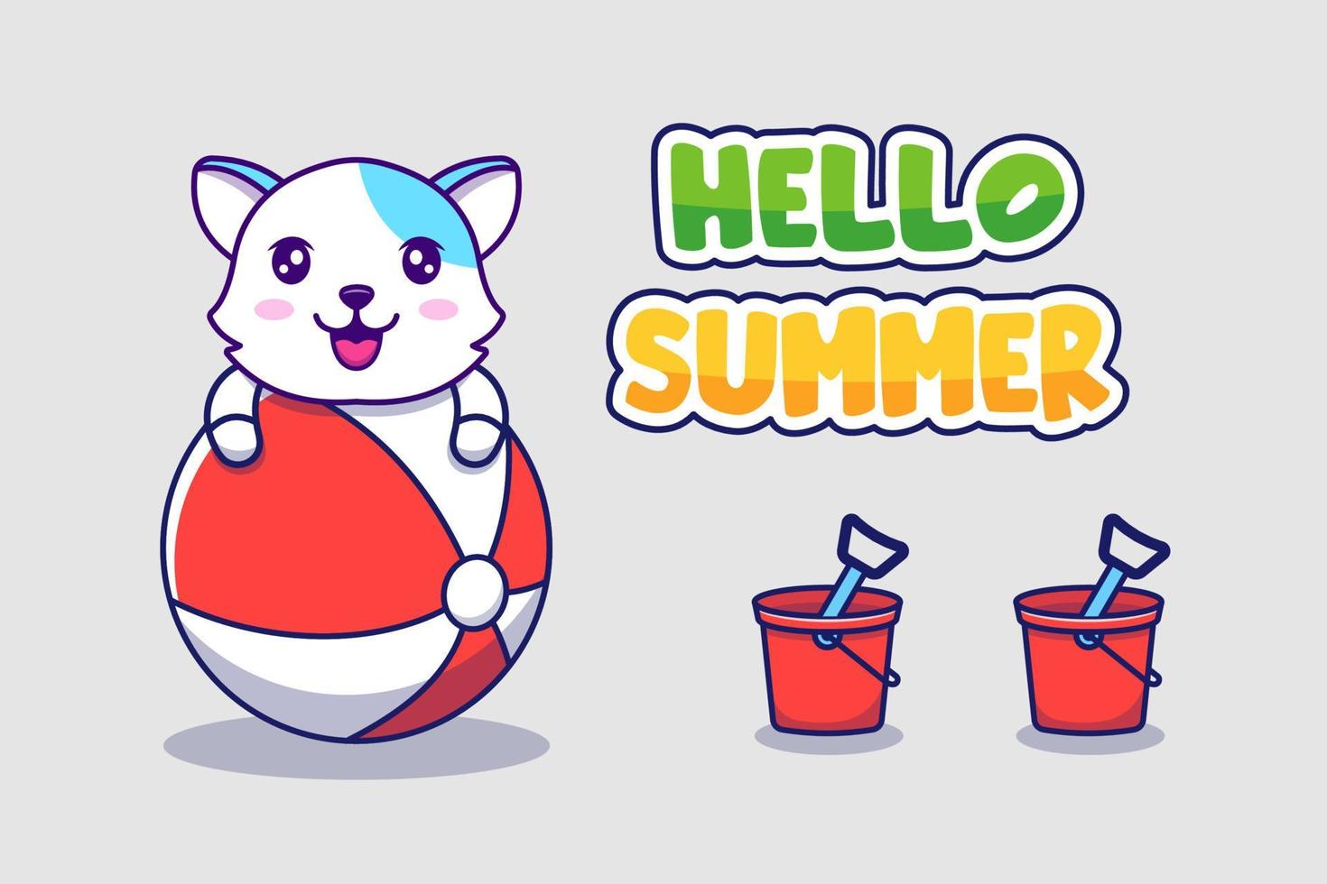 schattige kat met hallo zomergroetbanner vector