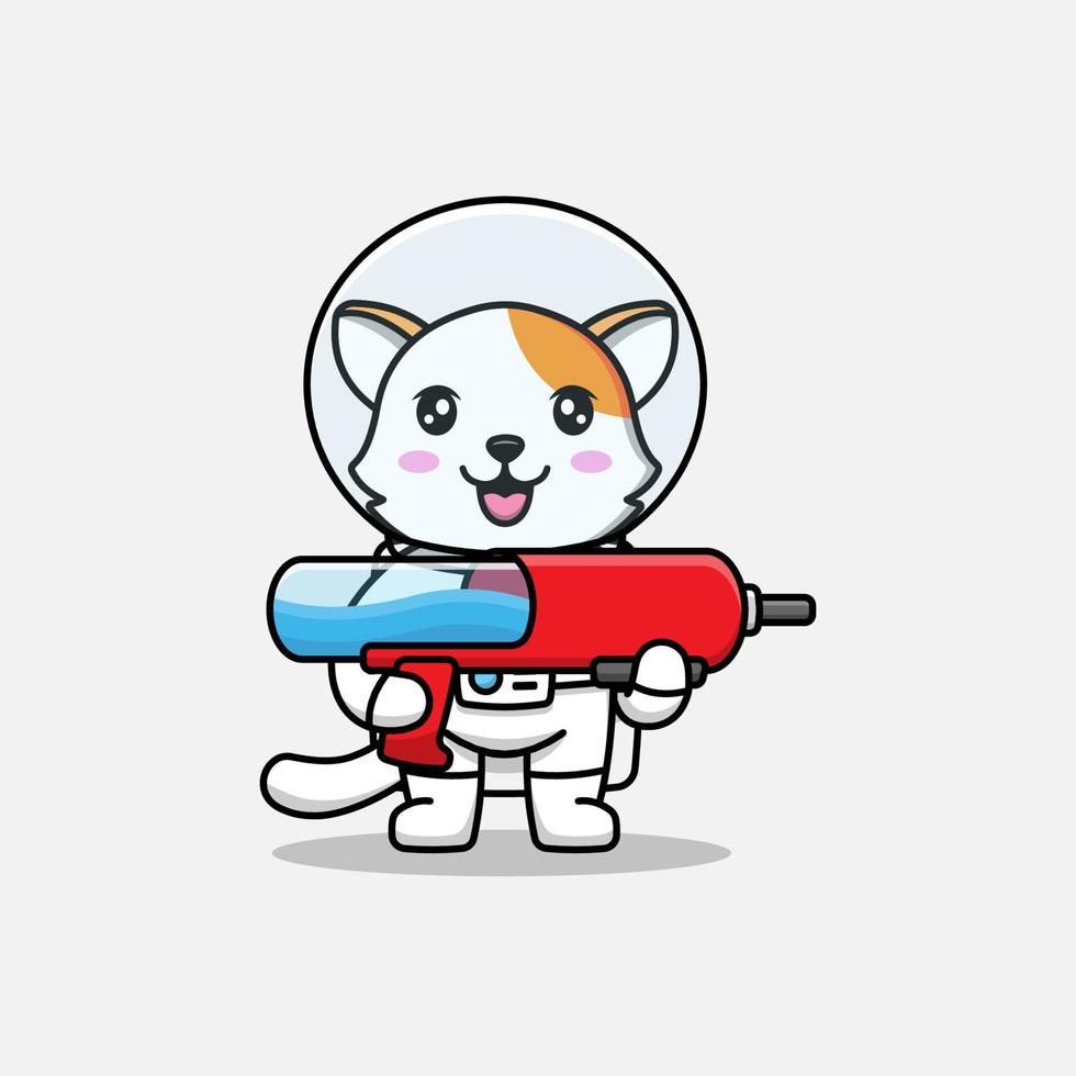 schattige kat in astronautenpak met een pistool vector