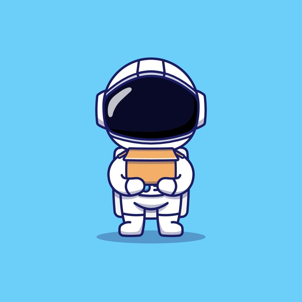 schattige astronaut met een doos vector