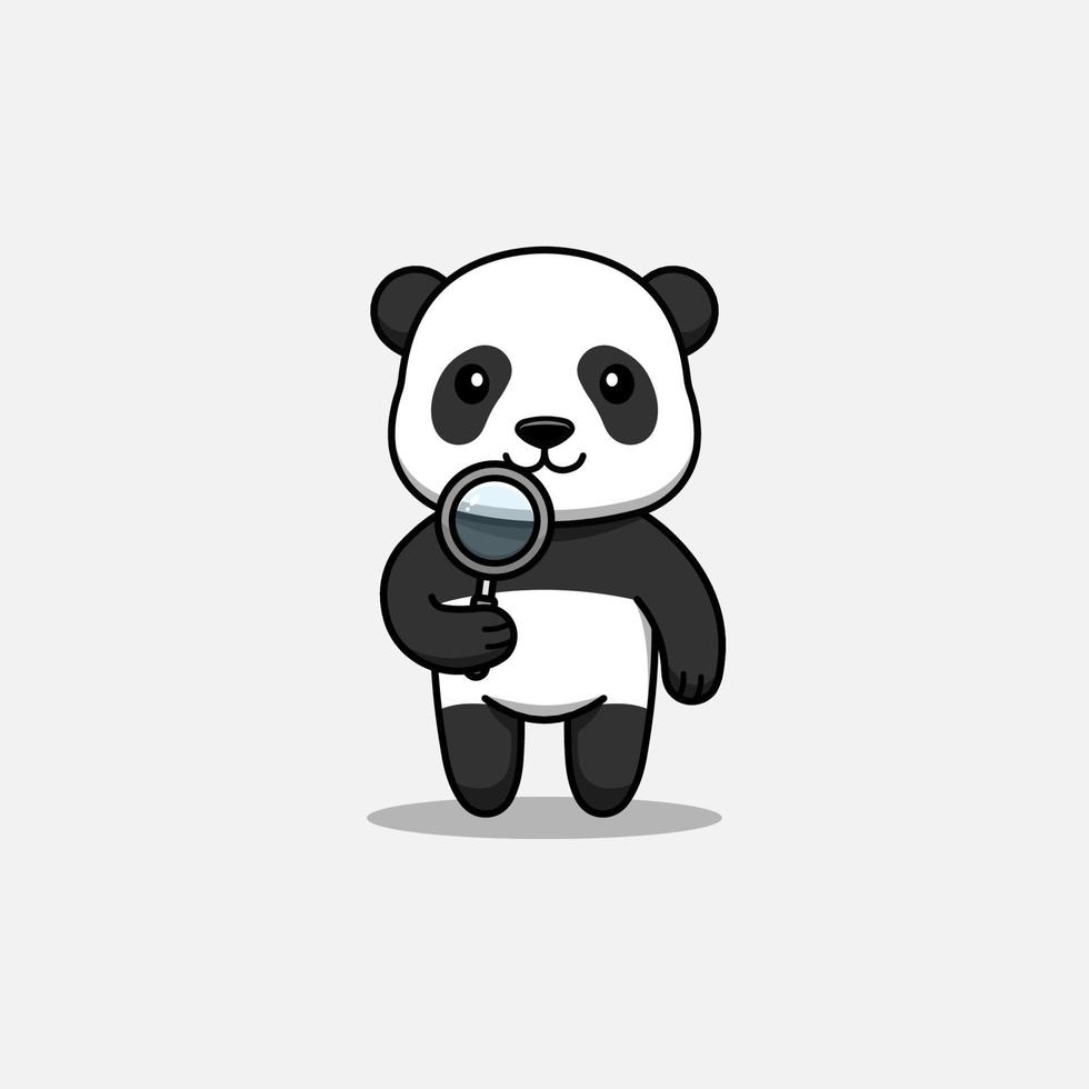 schattige panda met een vergrootglas vector