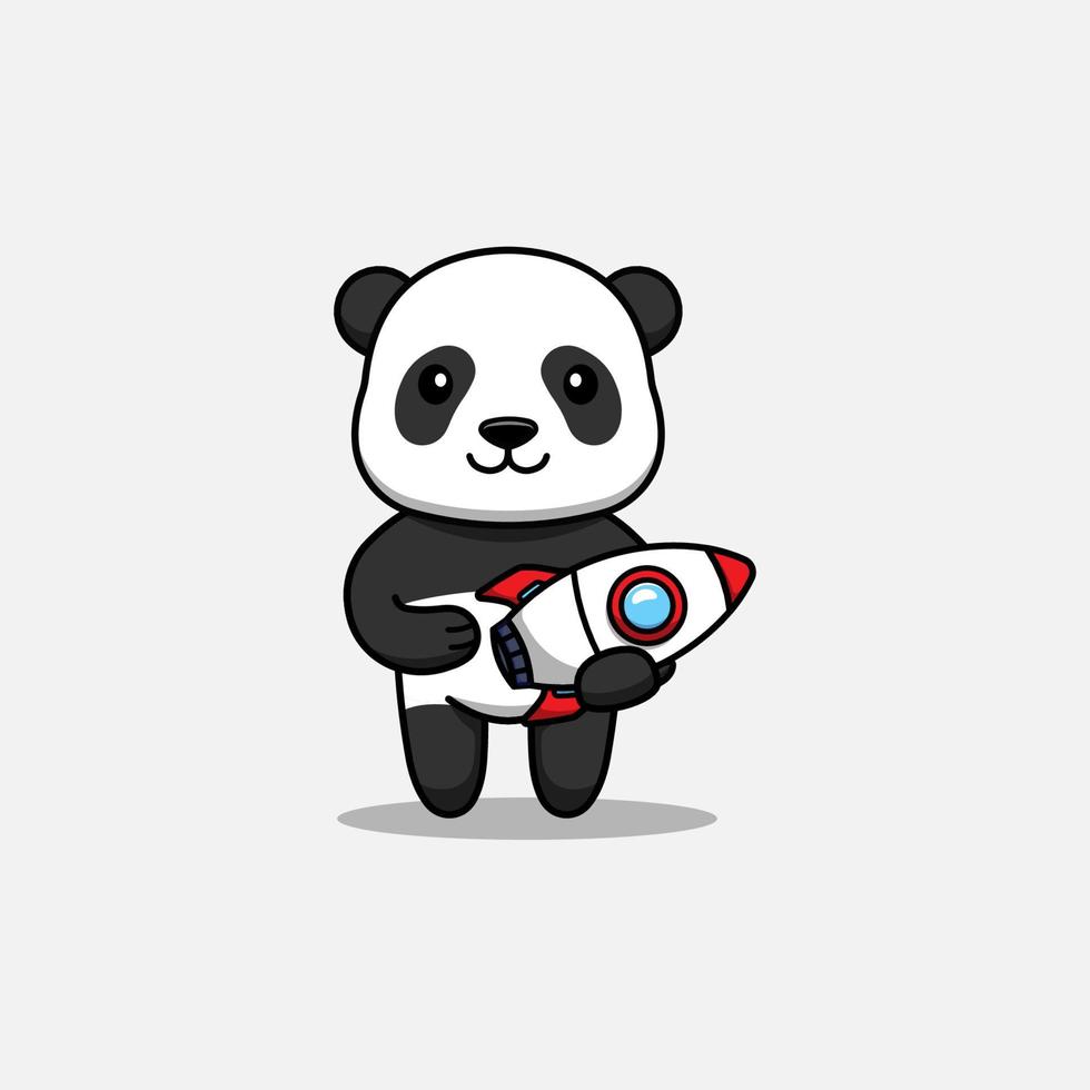 schattige panda met een raket vector