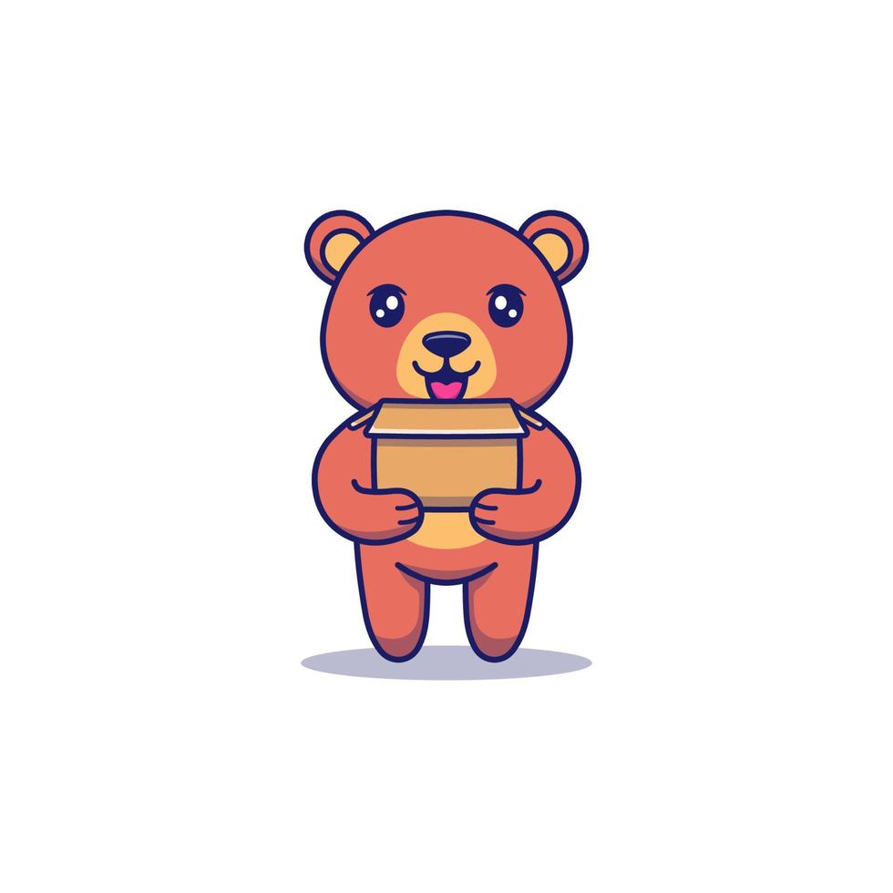 schattige beer die een karton draagt vector