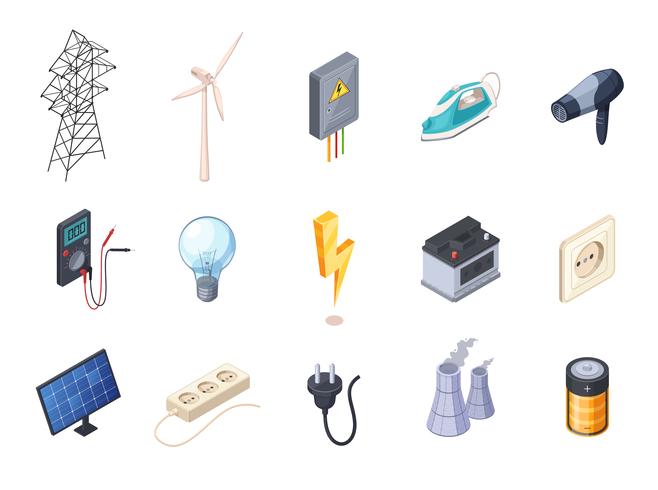 Elektriciteit isometrische Icons Set vector