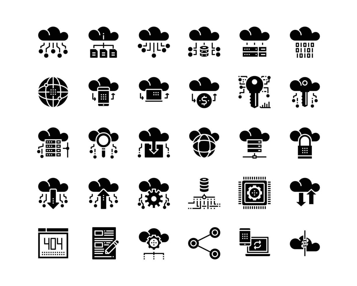 cloud data technologie diensten iconen vector, netwerk, database, download, vector