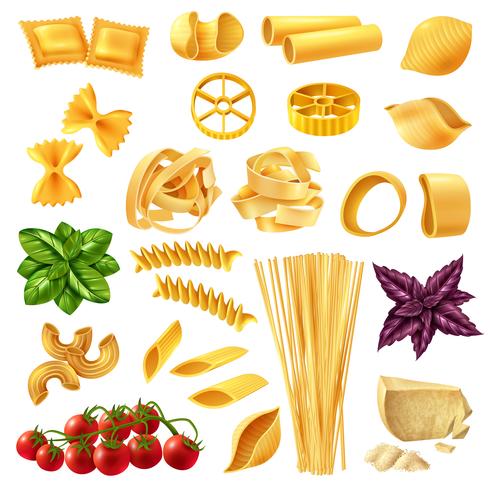 Pasta realistische set vector