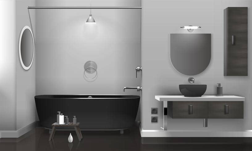 Realistisch badkamersbinnenland met twee spiegels vector