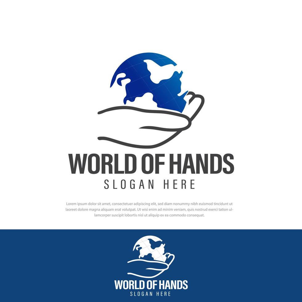 logo ontwerp illustratie een hand met de wereld vector template.symbol.icon,globe