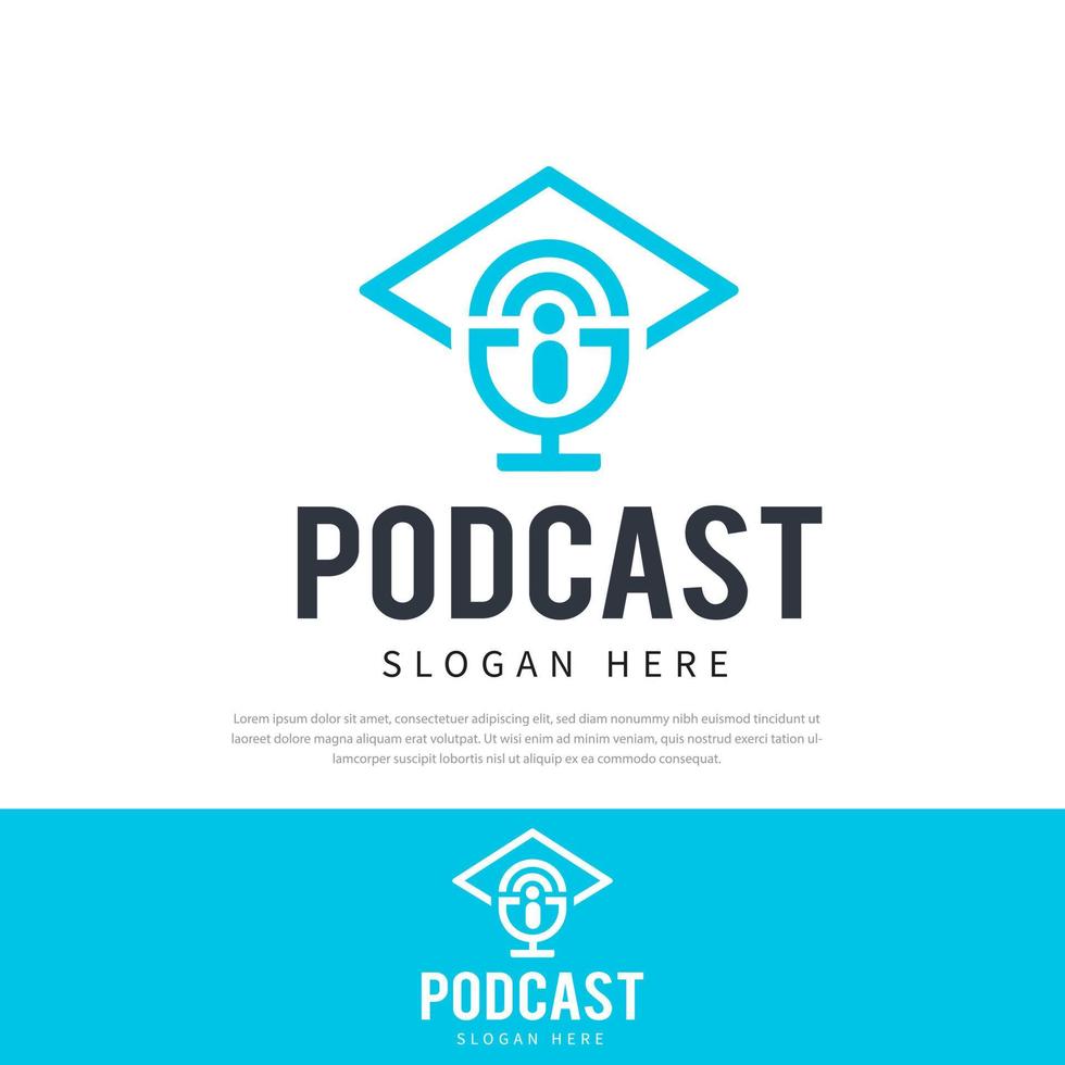 eenvoudige lijnstijl universiteit afstuderen pet podcast logo sjabloon sjabloon symbool illustratie pictogram vector
