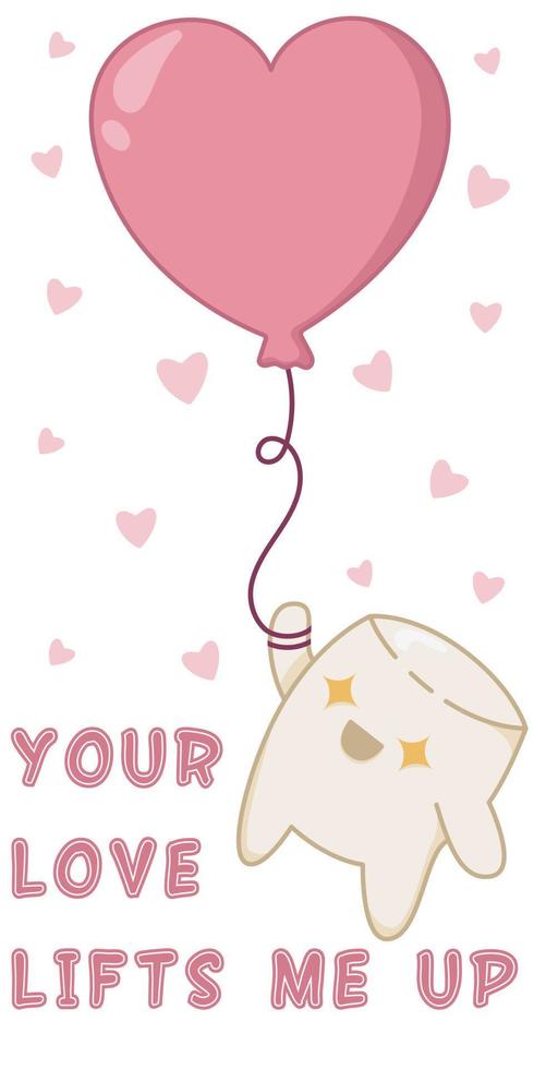 schattige kawaii marshmallow die opstijgt op een ballon in de vorm van een hart. kawaii marshmallow-personages in een vlakke stijl, met de hand getekende ansichtkaarten om hun gevoelens te uiten vector